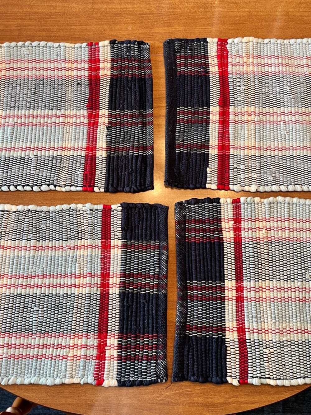 Handwoven Red, White, & Blue Placemats & Table Runner